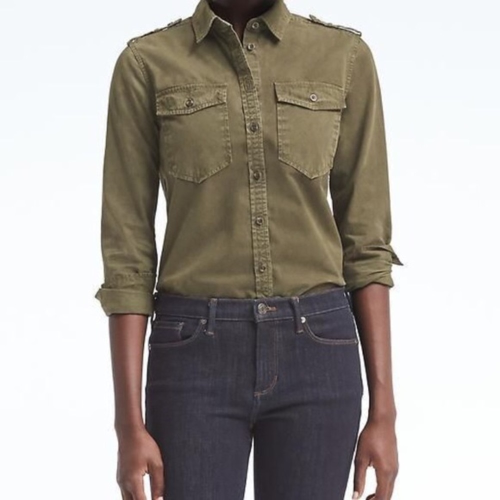 Banana Republic Olive Green Button-Down Utility Shirt